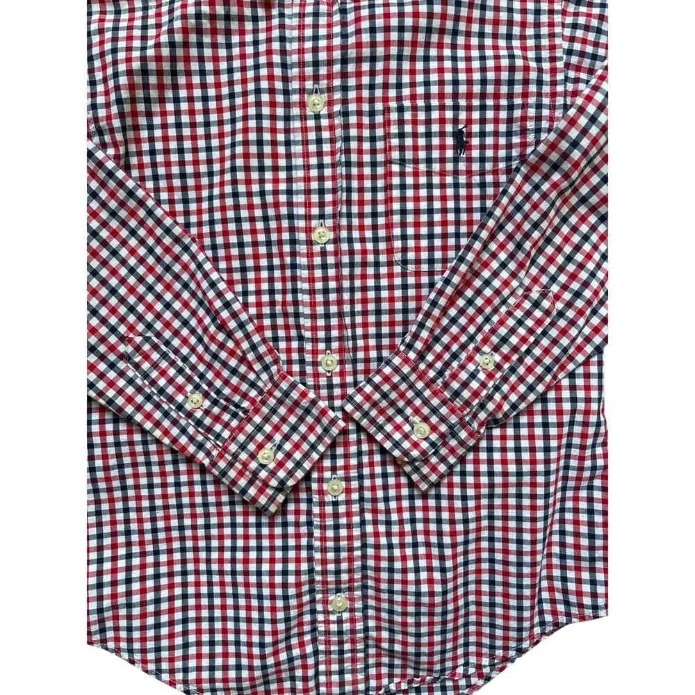 Ralph Lauren Boys Size 6 Red Navy White Plaid Button Down Shirt